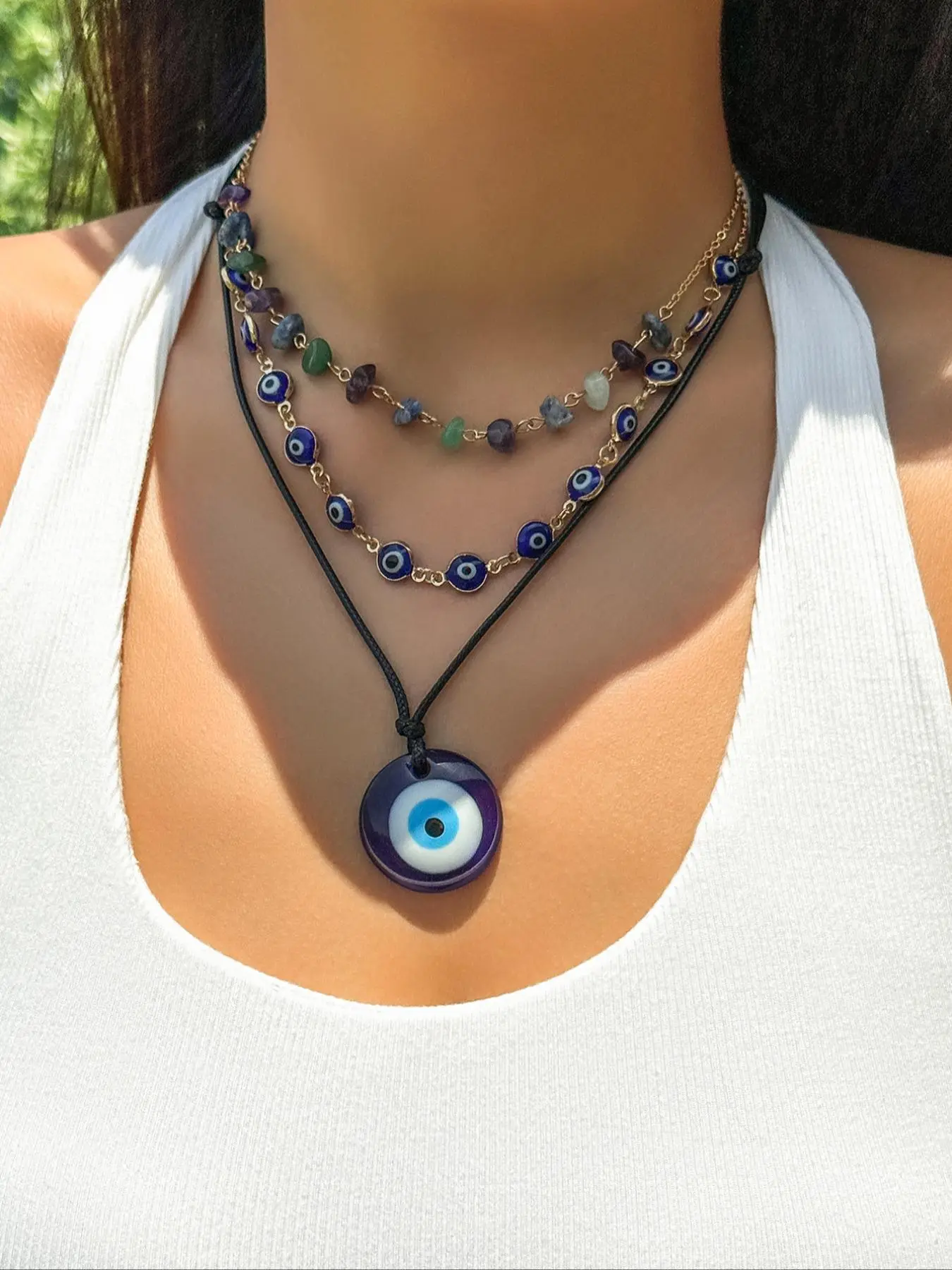 Vintage Evil Eye Design Pendant Necklace, Elegant Beaded Necklace, Boho Chic Crystal, Bohemian Chic Pendant, Boho Style Mexican Necklaces, Jewelry for Women for Gift, Fashion Matching Accessory