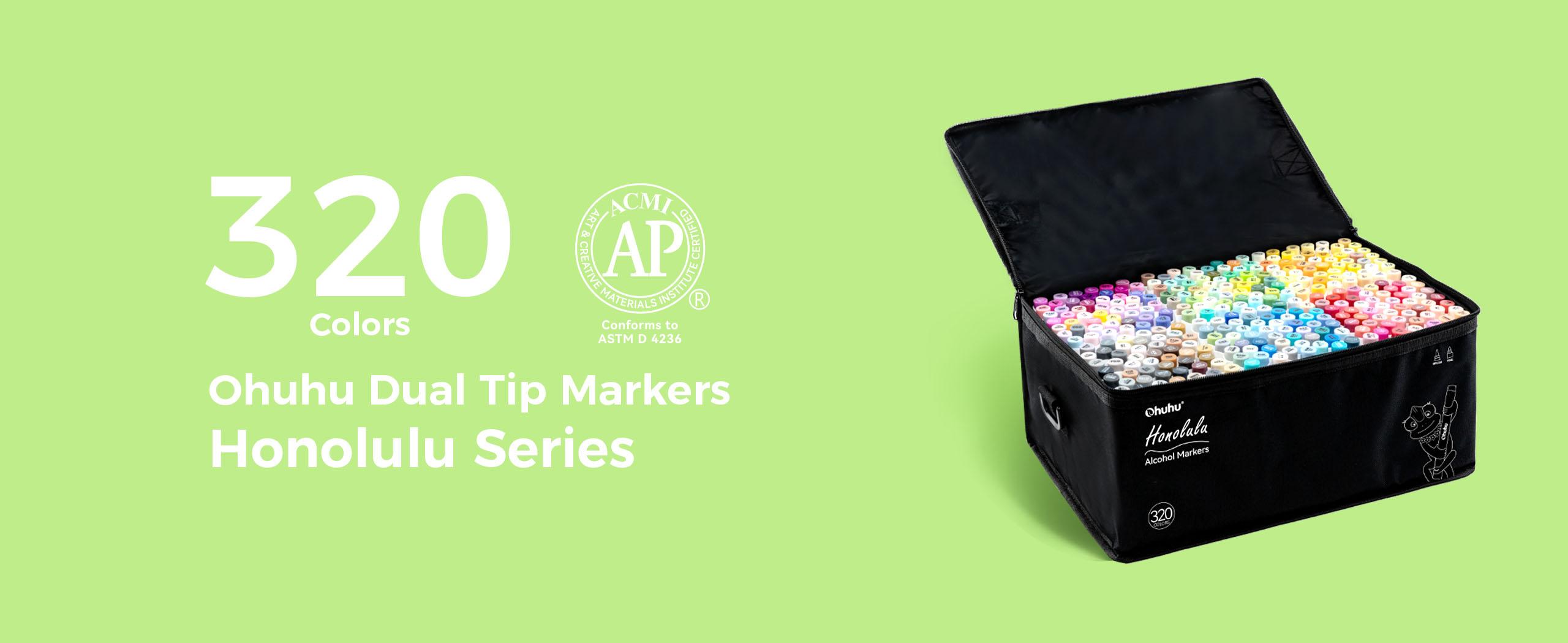Ohuhu Alcohol Markers: Brush & Chisel Dual Tips - 320-color - Double Tipped Art Sketch Marker Set for Artists Adults Coloring Illustration - Refillable Ink - Honolulu Series of Ohuhuart - Women's Day Gift