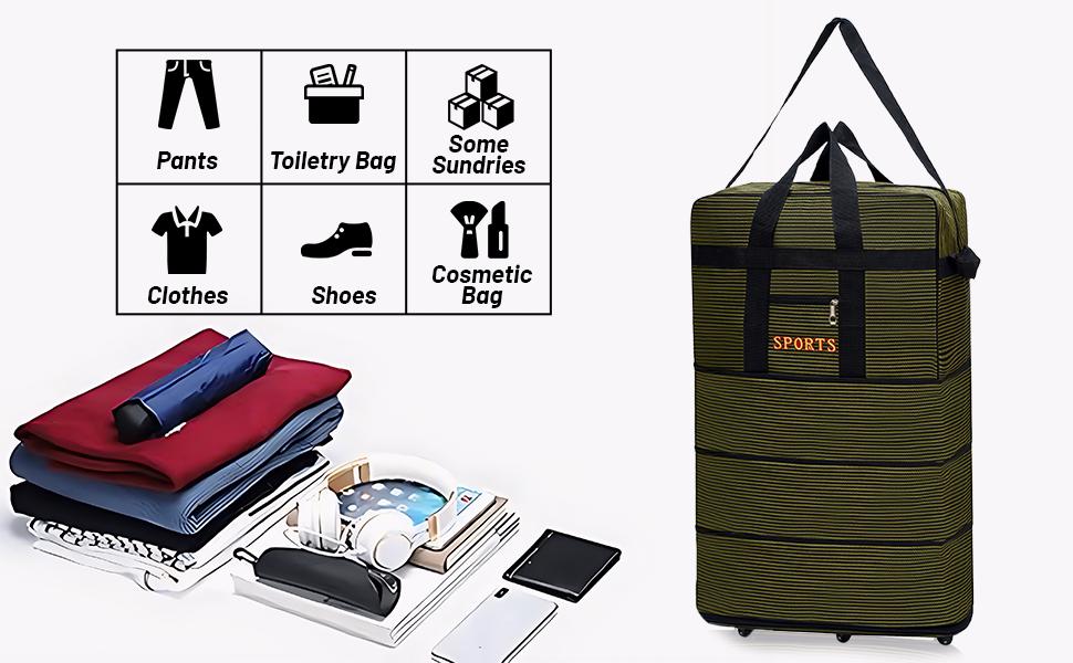 JZBWQY 100L Travel Bag with 360° Universal Wheels - Expandable & Foldable Lightweight Suitcase for Moving & Weekend Getaways
