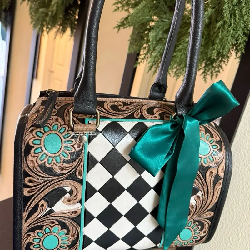 Turquoise & Checkered Speedy Crossbody medium