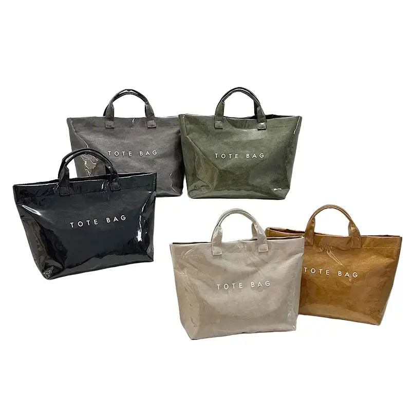 Women's Vintage Kraft Paper Tote Bag, Large Letter Print Carryall for Commuters, Waterproof and Eco-Friendly for Everyday Tasks, Durable Commute Bag, Tote Bags