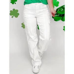 Judy Blue Hannah High-Rise Cargo Straight Leg White Jeans