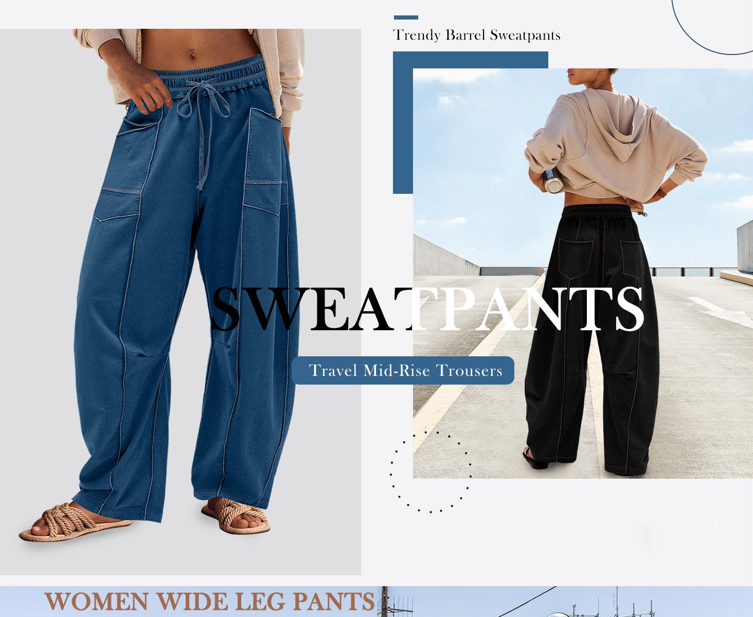Tanming Women’s Baggy Barrel Pants Wide Leg Lounge Sweatpants with Drawstring Pockets Tanming Women’s Baggy Barrel Pants Wide Leg Lounge Sweatpants with Drawstring Pockets