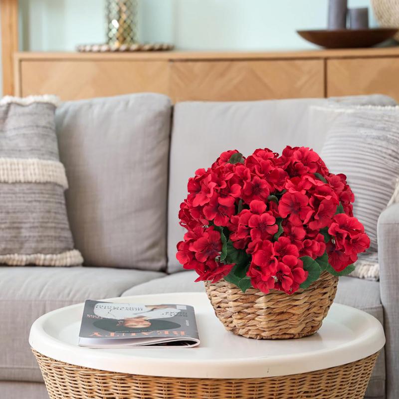 Bunch of 8 13.77 inches Artificial Geranium Flowers, Red Artificial Flowers, Silk Geranium Flowers, UV Resistant Garden Plants for Outdoor, Yard Decoration, Home, Kitchen, Table Decoration