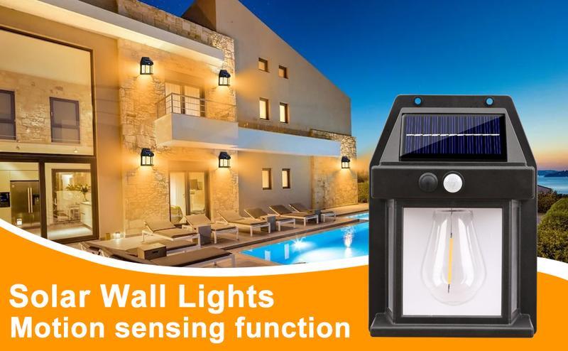 【Free Shipping 】3 Lighting Modes Waterproof Solar Security Wall Lantern Light Fixtures for Garden Yard Patio Fence Outside Decorative tube, Solar Lights Outdoor, Dusk to Dawn Solar Wall Sconce Motion Sensor,