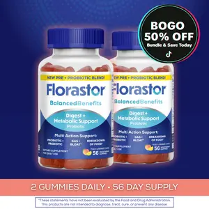 Florastor Prebiotic and Probiotic Gummies Supplement, Digestive and Metabolic Support Probiotic Blend for Multi-Action Digestive Healthcare, with Vitamin B12