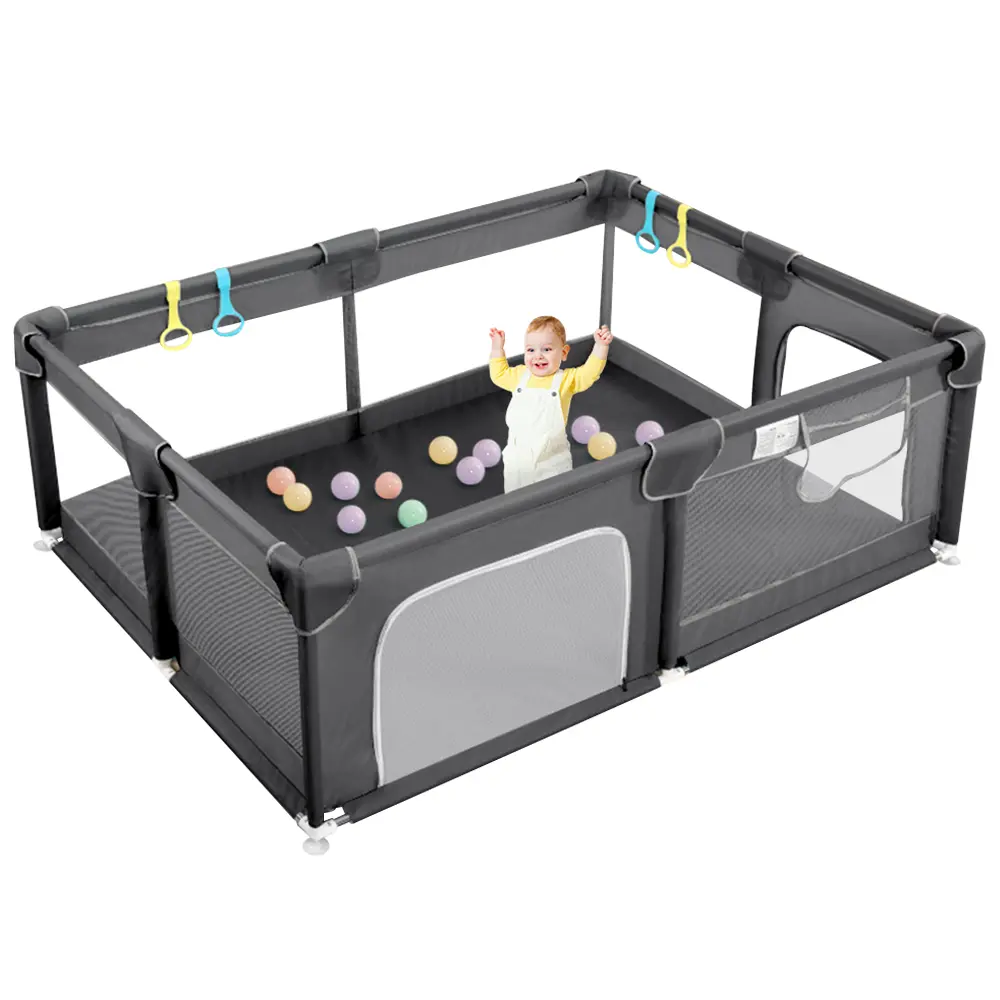 Baby Playpen for Babies & Toddlers - Quick Folding Travel Playpen, Large Portable Playard with Mesh Walls, Pull Rings, Netting Enclosure, Indoor Outdoor Kids Safety Activity Center, Quick Folding Playpen