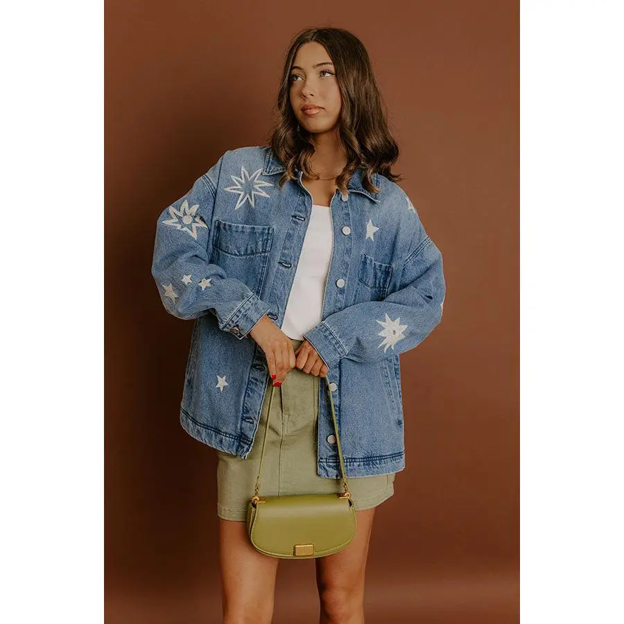 RISEN Starry Oversized Embroidered Denim Jacket