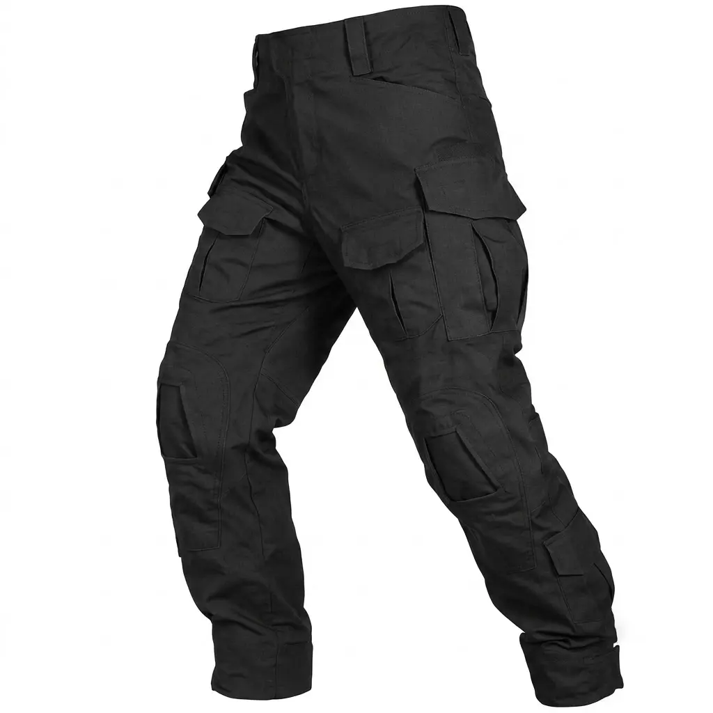 TRGPSG Men's Camo Cargo Trouser - Menswear Workwear Outdoor Hiking Ripstop Pants with Multi Pockets, No Belt, No Kneepad Black