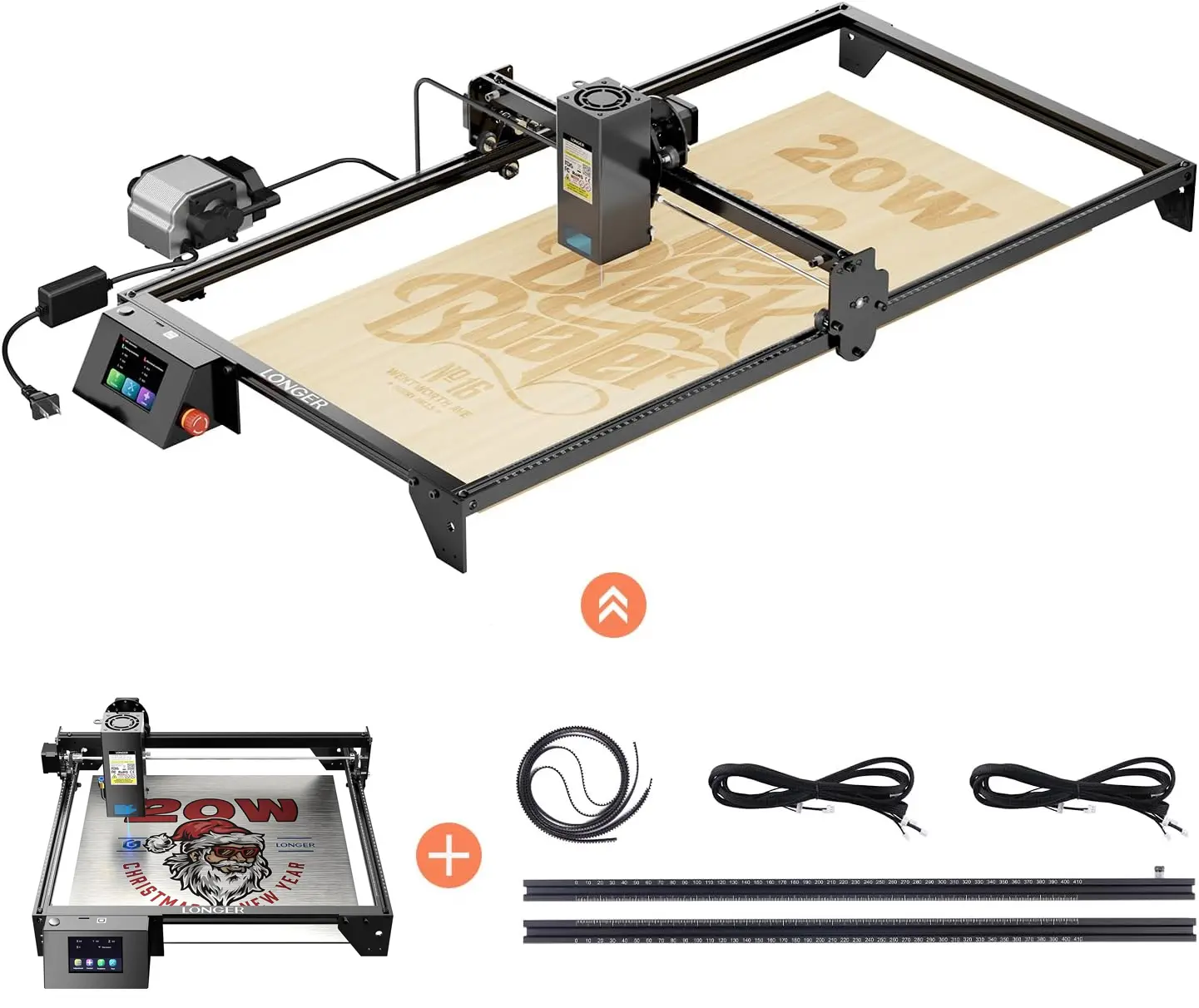 RAY5 Series 20000mW Laser Engraver Bundle - New Upgrade Longer Model with Air Assist Kit, Y-Axis Extension Kit, 15.7x33.5in Engraving Area, High-Precision Class IV Wi-Fi DIY Tool, Touchscreen, USB, TF Card, App for Acrylic, Paper, Multi-Materials