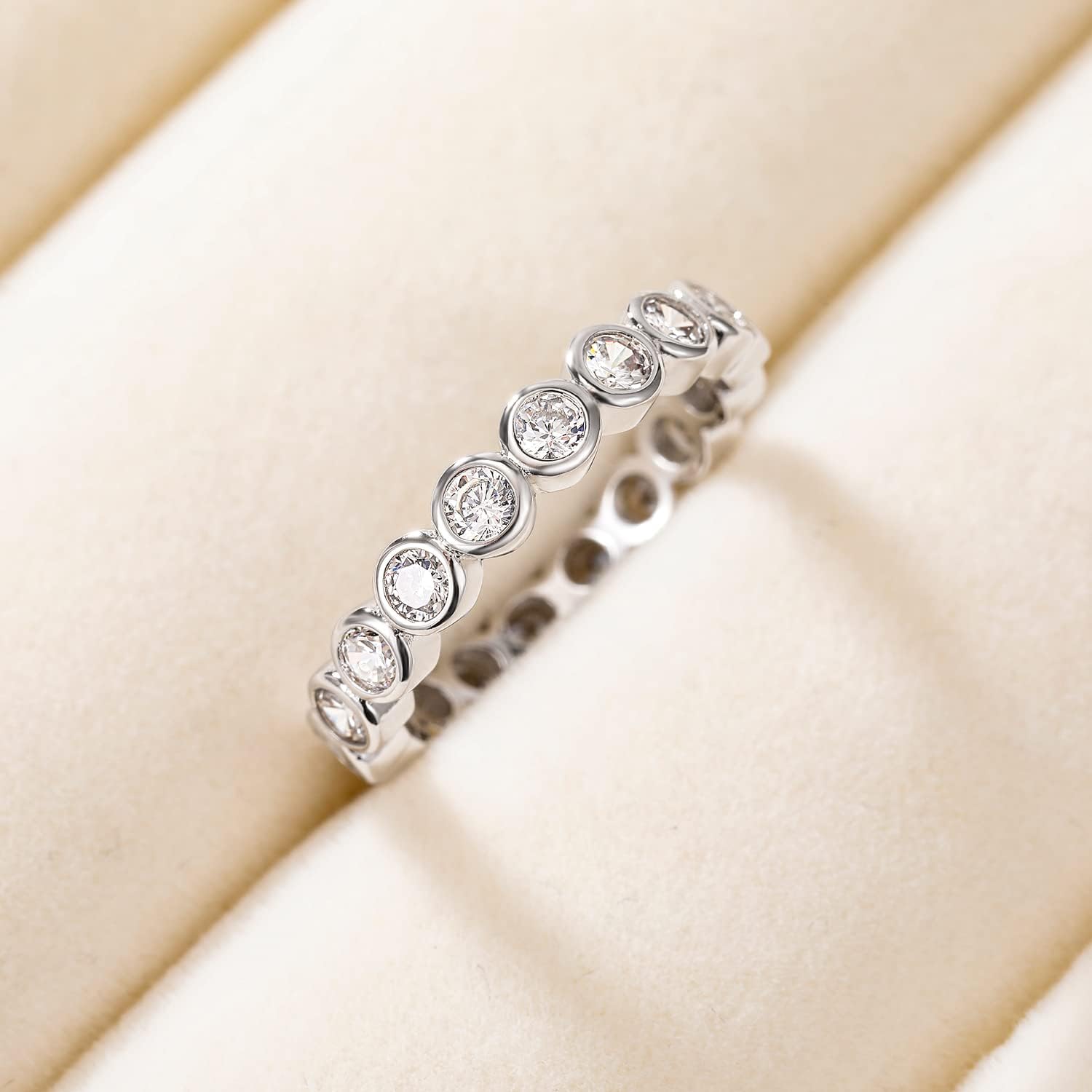 EAMTI 3.8mm 925 Sterling Silver Wedding Bands for Women Cubic Zirconia Full Eternity Stackable Engagement Promise Rings for Her