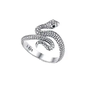 【HXS】925 Sterling Silver Coiled Snake Ring Textured Scales Gothic Adjustable Ring for Men Women