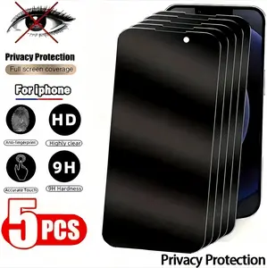 5-pack privacy tempered glass screen protector, compatible with iPhone 17 PRO MAX, 16, 15 Pro Max, 16E, 17Air, 14, 13 Pro Max.PRO PLUS  Full-screen coverage, 9H hardness, scratch-resistant, wear-resistant, and impact-resistant phone accessory.