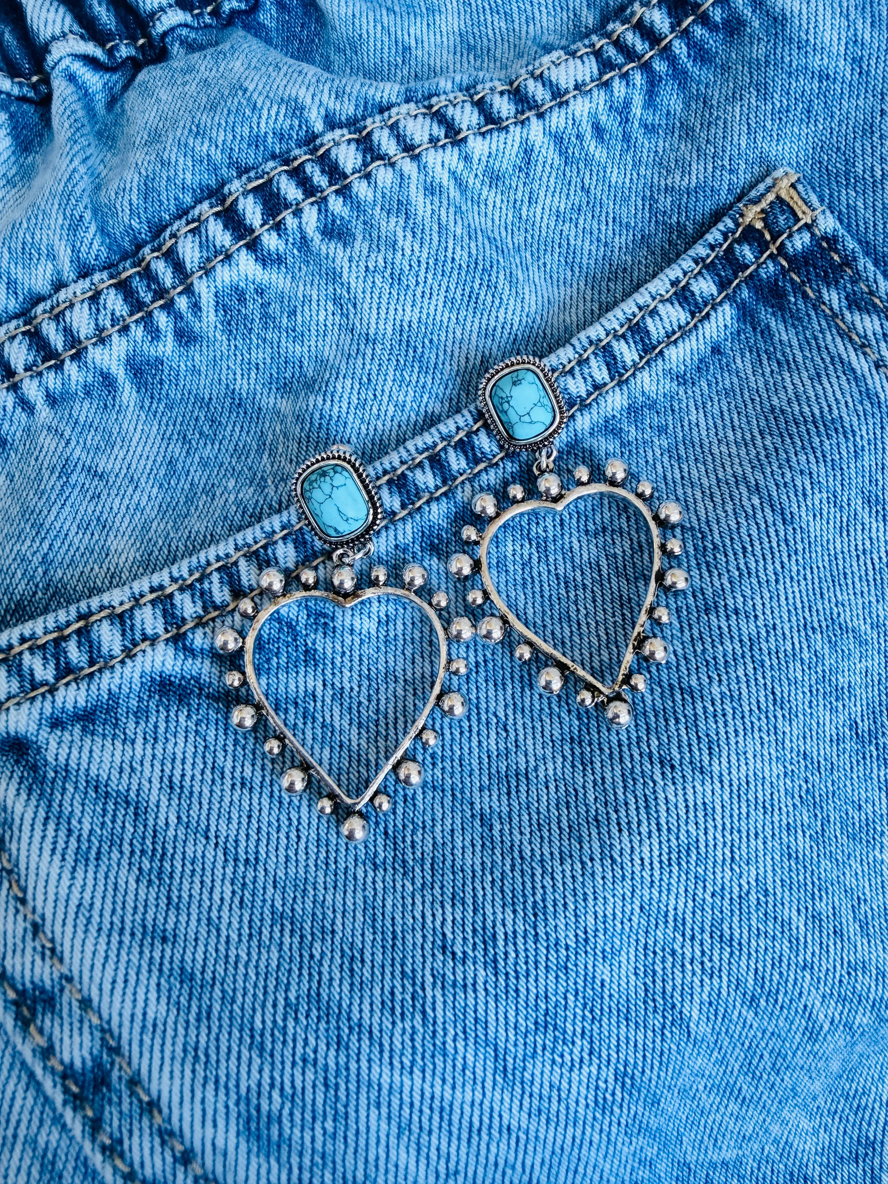 Turquoise Heart Dangle Earrings