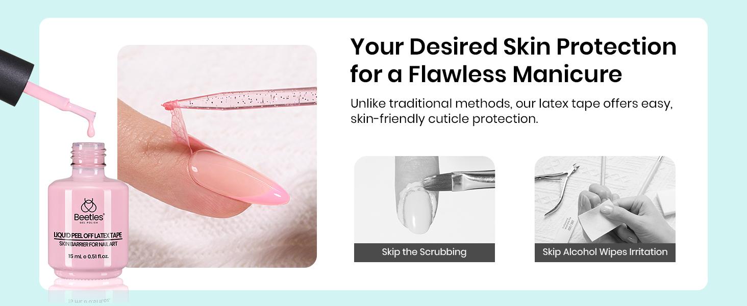 beetles Liquid Latex for Nails 30ml Latex Liquid Nail Peel off Cuticle Guard for Nail Polish with Plastic Nail Care Stick White Pink Liquid Latex Barrier Protector