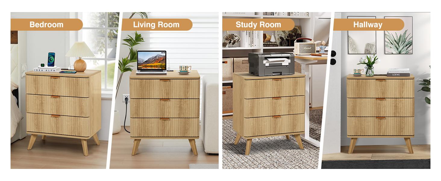 Giratree 3 Drawer Farmhouse Nightstand Set of 2 with Charging Station, Mid Century Modern Wide Nightstand with Drawers, Fluted Nightstand Dresser for Bedroom Bedside Table, Living Room End Table with Storage Giratree 3 Drawer Farmhouse Nightstand Set of 2 with Charging Station, Mid Century Modern Wide Nightstand with Drawers, Fluted Nightstand Dresser for Bedroom Bedside Table, Living Room End Table with Storage