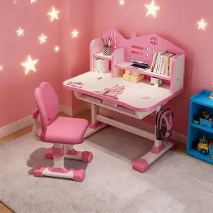 Kids Desk and Chair Set, Study Table and Chair, Desk for Kids, Children's Desks with Golden Distance Design, Homeschooling Writing Desk with Desktop for Boys and Girls