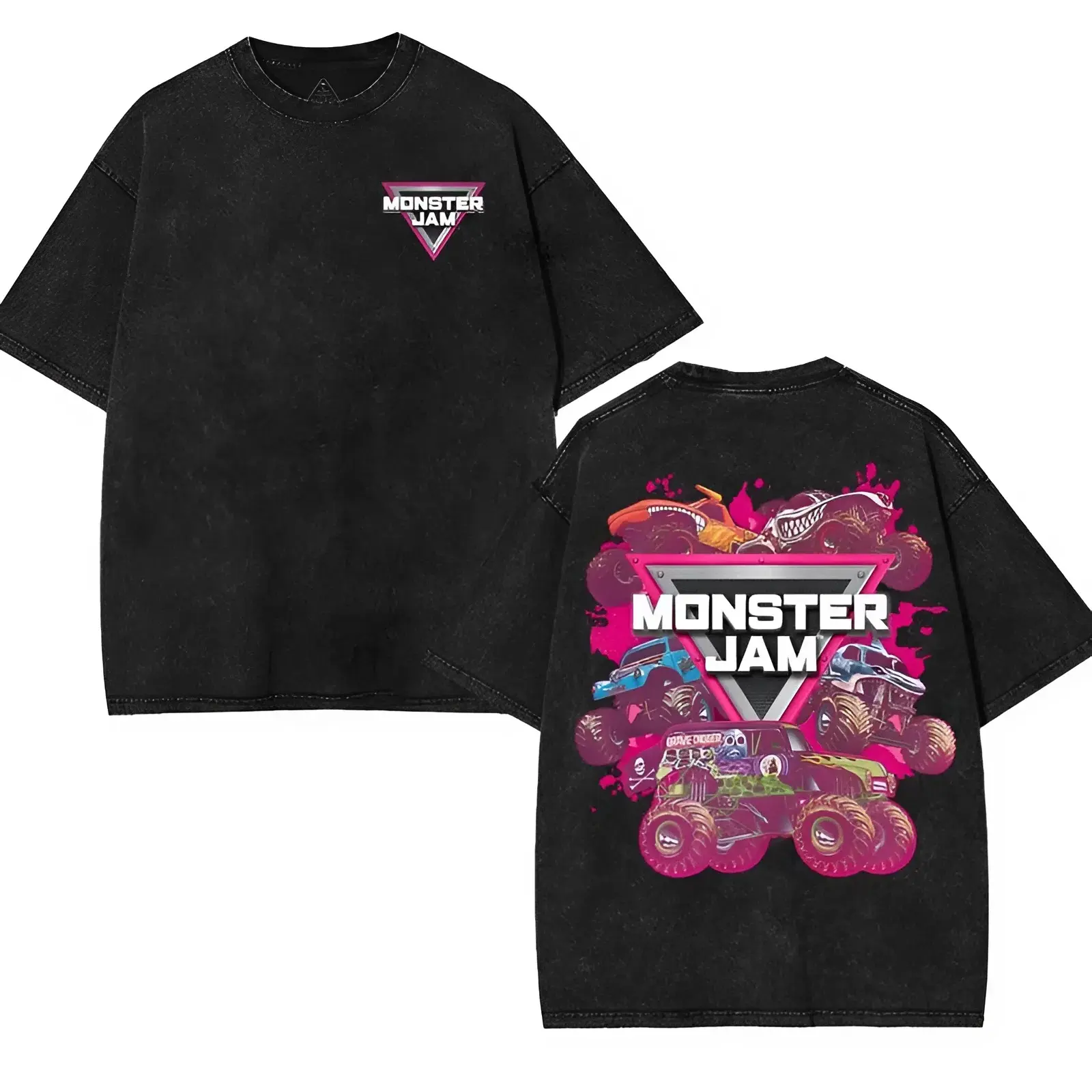 Monster Truck Graphic Tee Grave Digger Wash shirt, El Toro Loco and Megalodon T-Shirt, Monster Jam shirt, Monster Truck Racing Graphic with Tire Tracks and Checkered Flags, Monster Truck Fan Gift, Wash shirt, summer outfit, holiday outfit