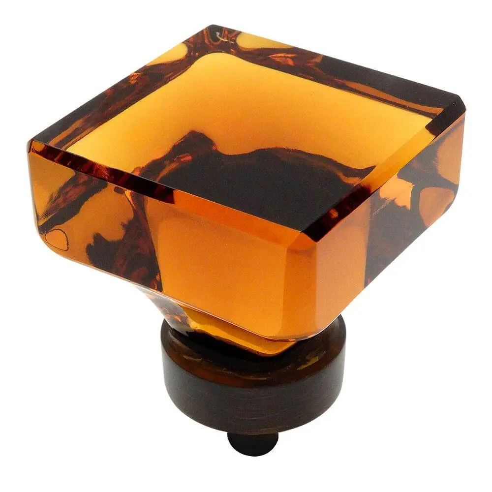 Cosmas 6377ORB-A Oil Rubbed Bronze & Amber Glass Square Cabinet Knob