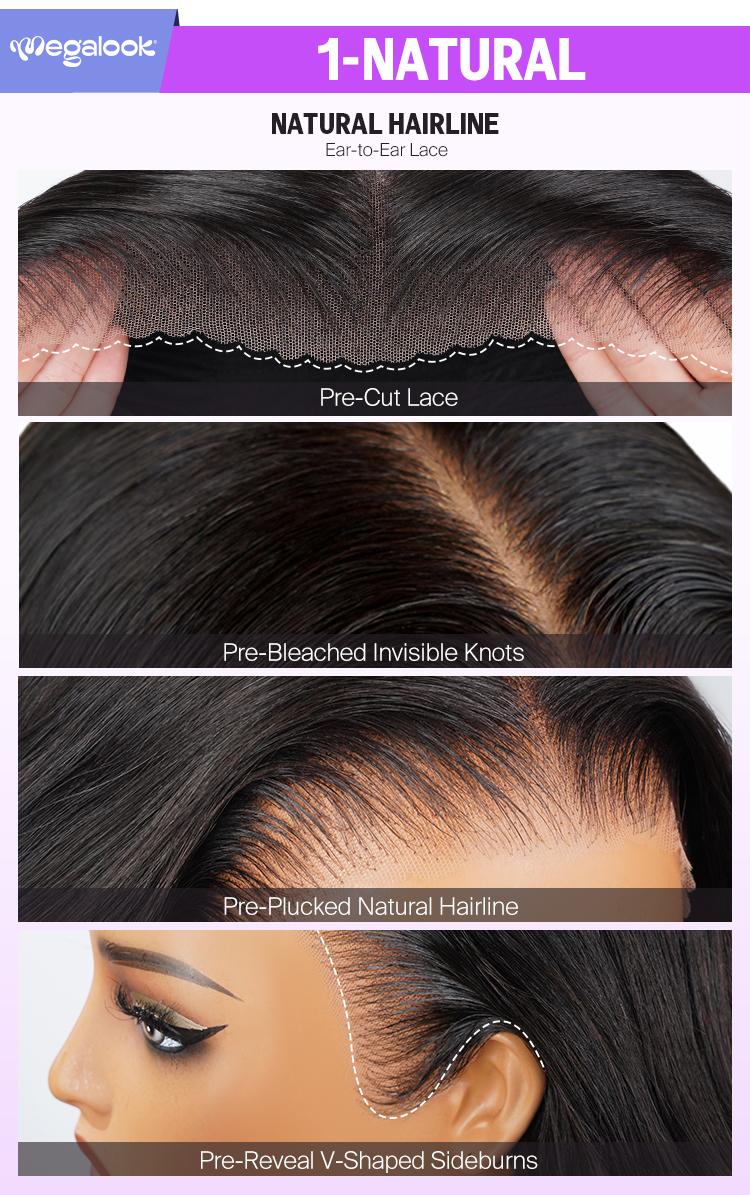 [250% Density] Megalook Water Wave Glueless Transparent Lace Front Wigs Pre-everything Put on Go Wig for Women Black Natural Hairline Beginner Friendly