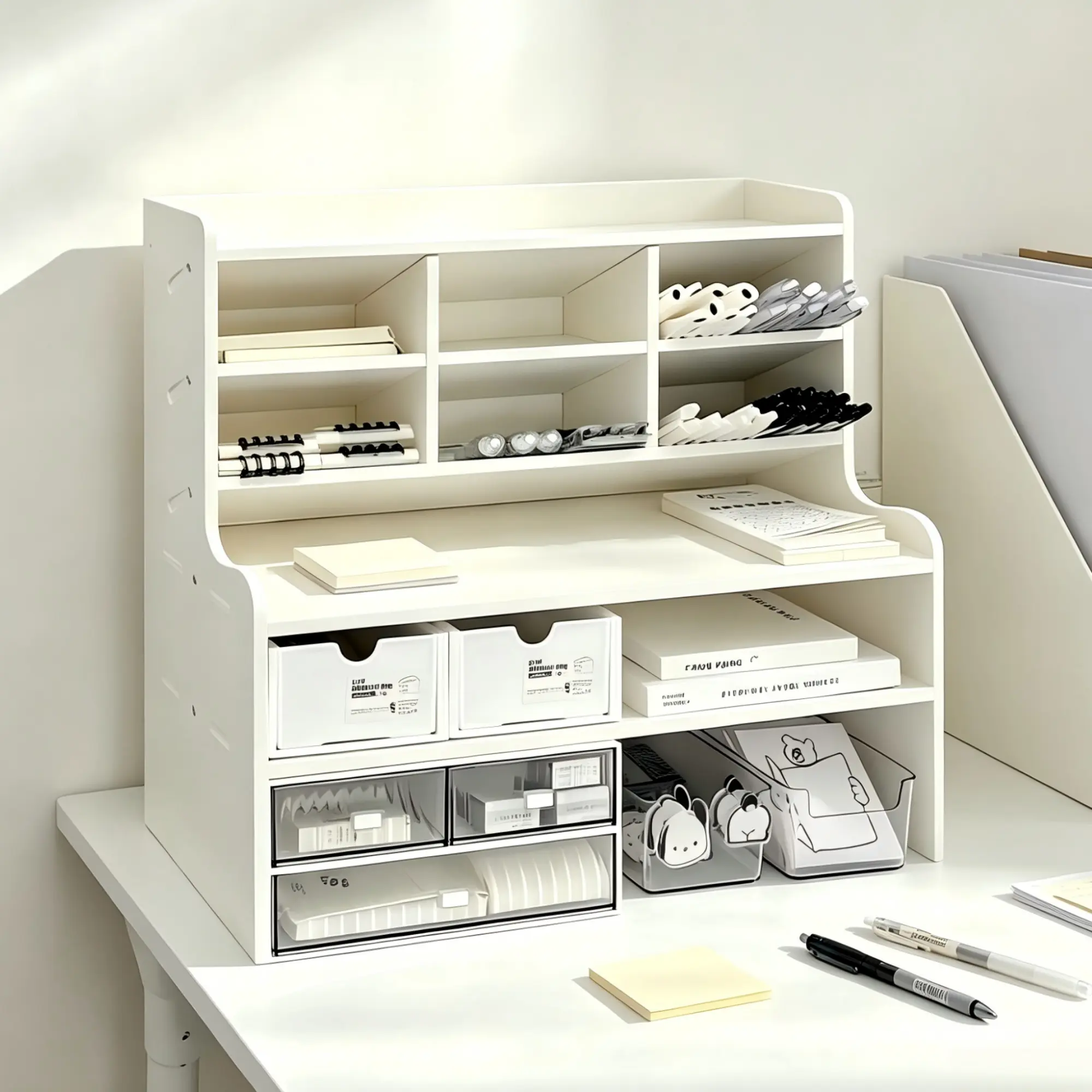 Multi-Layer Desk Organizer with Clear Drawers, Desktop Storage Rack for Office Supplies, Stationery, Files, Makeup and Small Accessories, Perfect for Home Office, School Dorm and Workspace,collectible storage