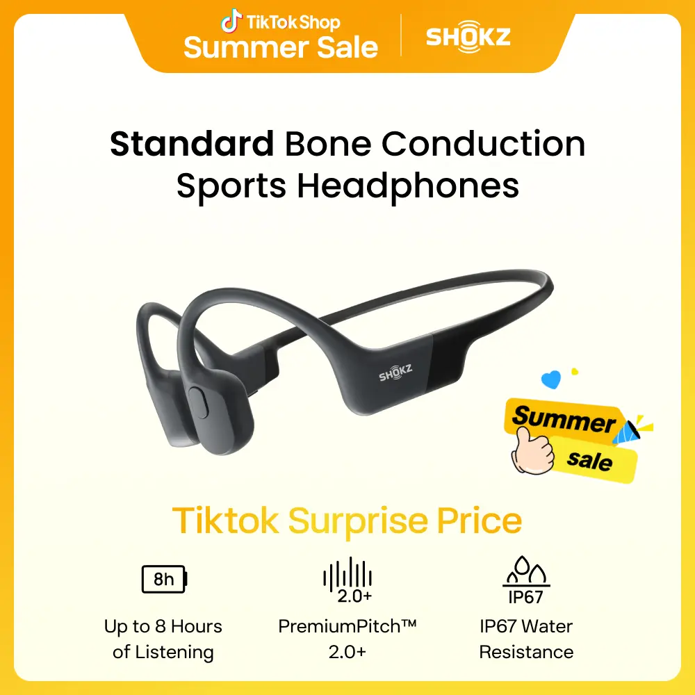 SHOKZ OpenRun - Open-Ear Bluetooth Bone Conduction Sport Headphones, Sweat Resistant Wireless Earphones for Workouts and Running, Built-in Mic