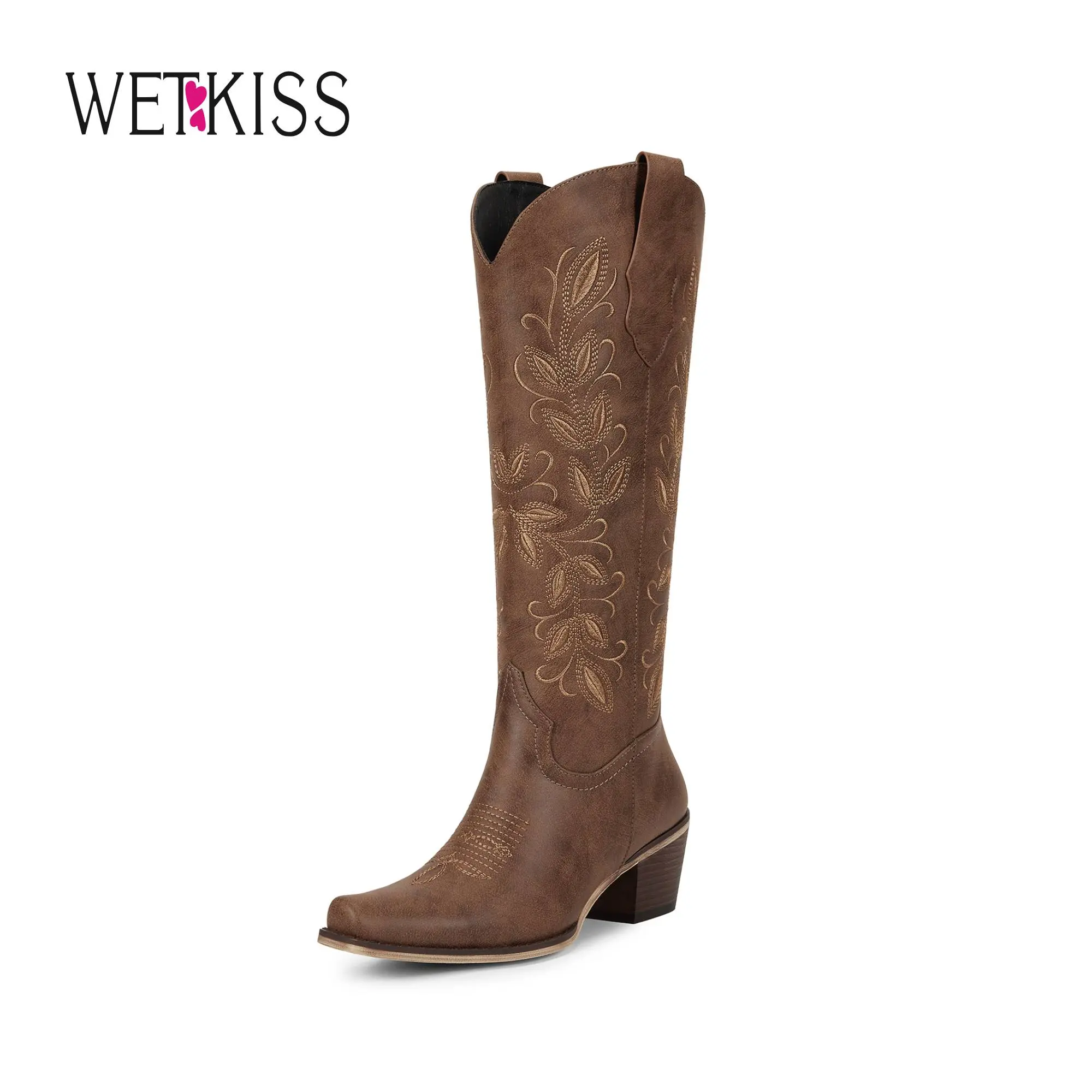 Wetkiss Cowboy Boots for Women Knee High Boots Square Toe Cowgirl Boots with Side Zipper Chunky Heel Western Boots Women Retro Vintage Floral Embroidered Tall Cowboy Boots #WeeklyDeals#tiktokshopbacktoschool #tiktokshopsummersale