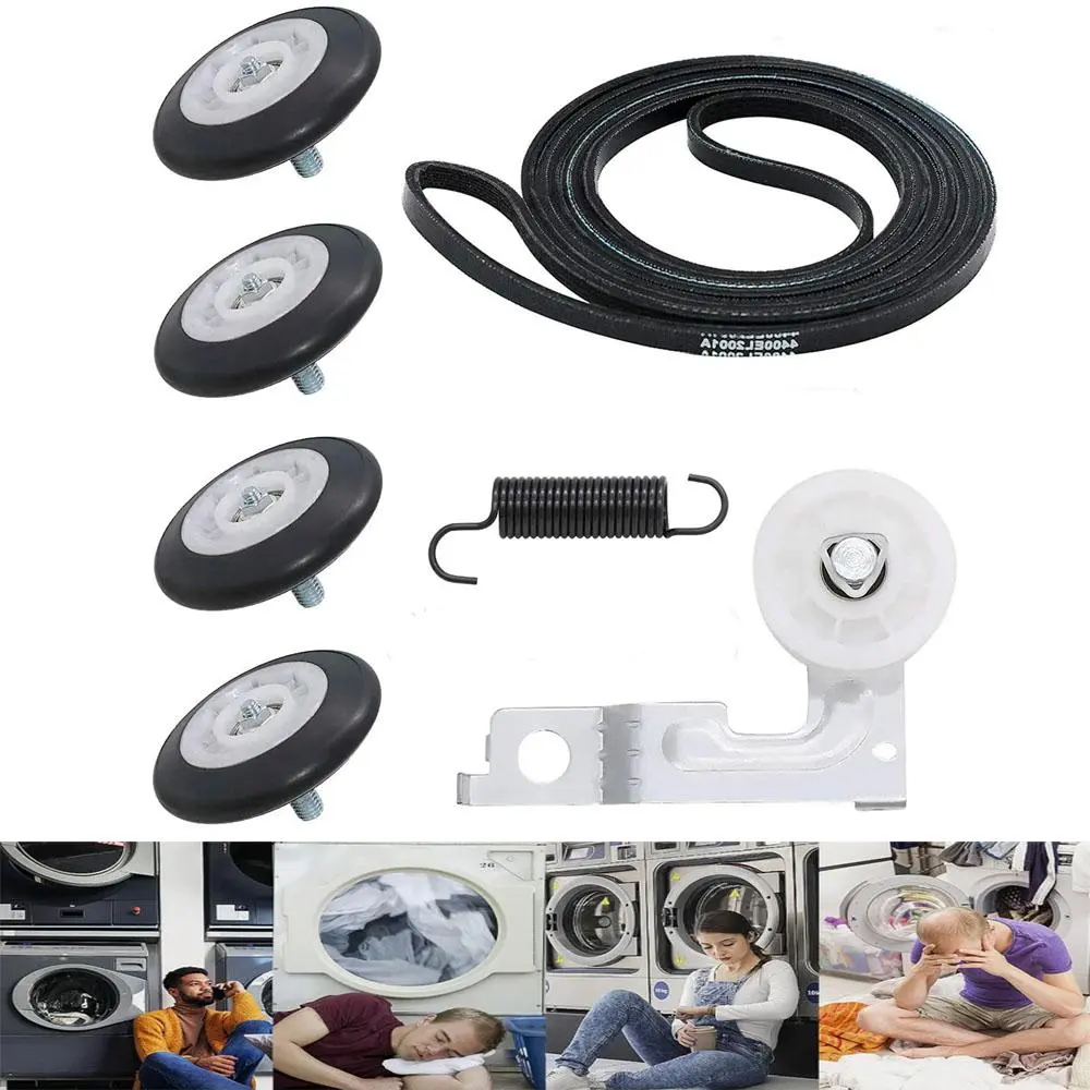 7Pcs LG Dryer Maintenance Kit, 4581EL2002C Drum Roller Wheel and Shaft Set, Replaces 4581EL2002H 4581EL2002B, Complete Pulley & Belt Combo for Dryer Noise Repair