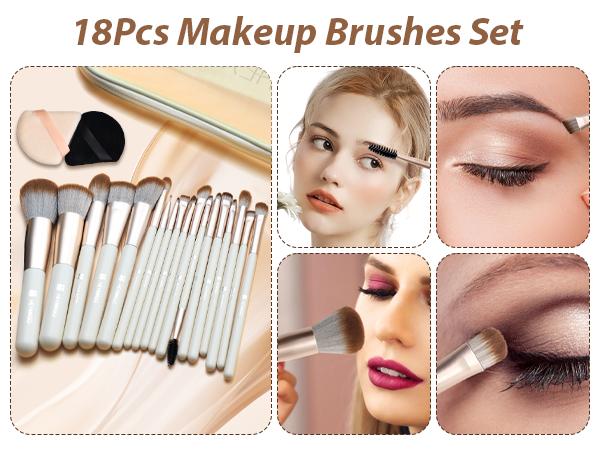 DUAIU 18-Piece Professional Makeup Brush Set - Includes 2 Powder Puffs & Travel Bag | Premium Synthetic Foundation, Blush & Eyeshadow Brushes | Complete Face & Eye Makeup Kit Colorful Brush Set with Powder Puff Smoky Blending Brush Set Dual Ended Sponge S