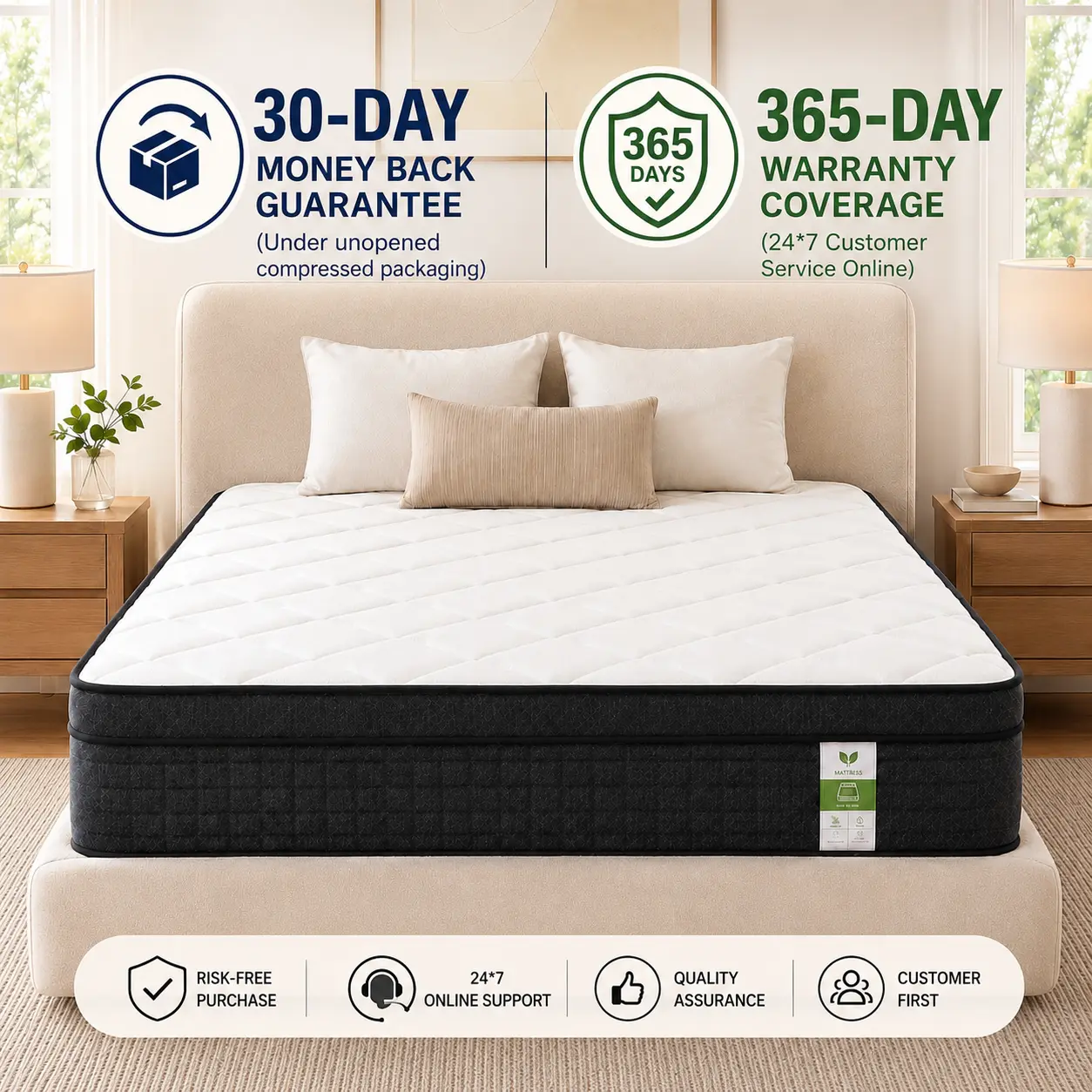 10" 12" 14" Full Queen King Hybrid Mattress in a Box, Foam Spring Mattress, Medium Firm Ergomnomic Mattress, Pressure Relief, Breathable Cooling Fabric, Fast Expansion & Edge Support, CertiPUR-US, for Home Rooms, Hotel, Funiture Gift