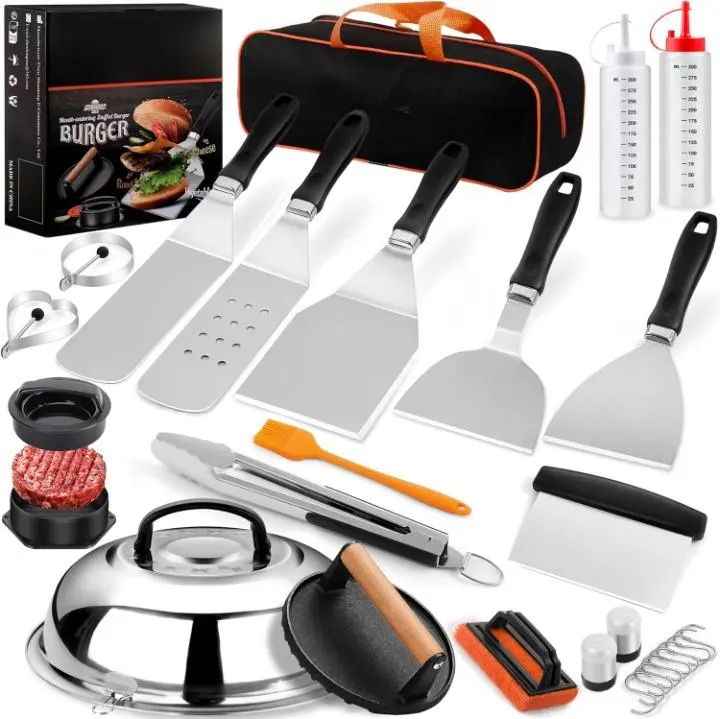 27 Pcs Blackstone Griddle Accessories Kit for Camp, Stainless Steel  Grill Tools, Spatula Set with Basting Cover,Burger Press Patty Maker Utensils Bbq Multicolor