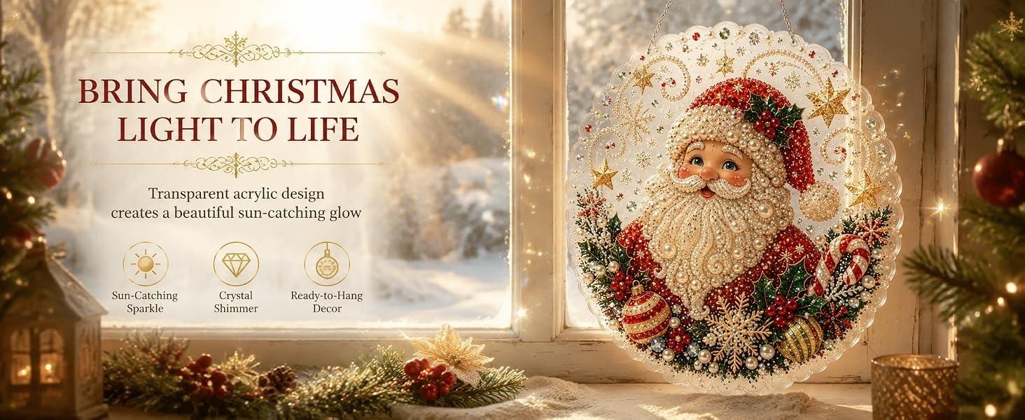 Christmas Santa Theme Diamond Painting DIY Adult Craft Kit - 8in Acrylic Base Festive Art, Holiday Decorations for Home Outdoor, Great Gift (Sports & Outdoor Camping Hiking GPS Navigation Companion Accessory)