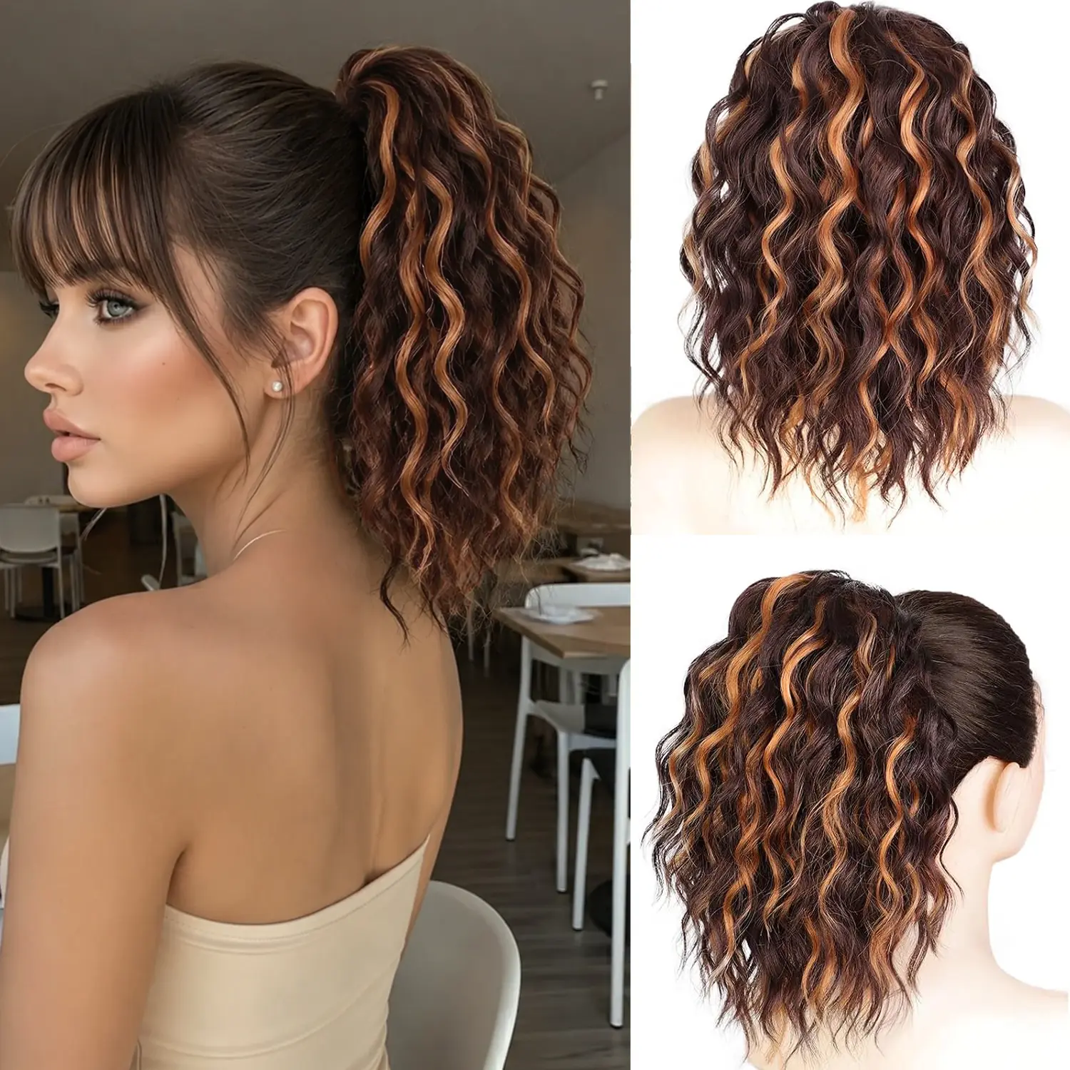 Ponytail Extension 12 Inch Curly Drawstring Ponytail for Women Clip in Fake Ponytail Synthetic Curly Pony Tails Hair Extensions