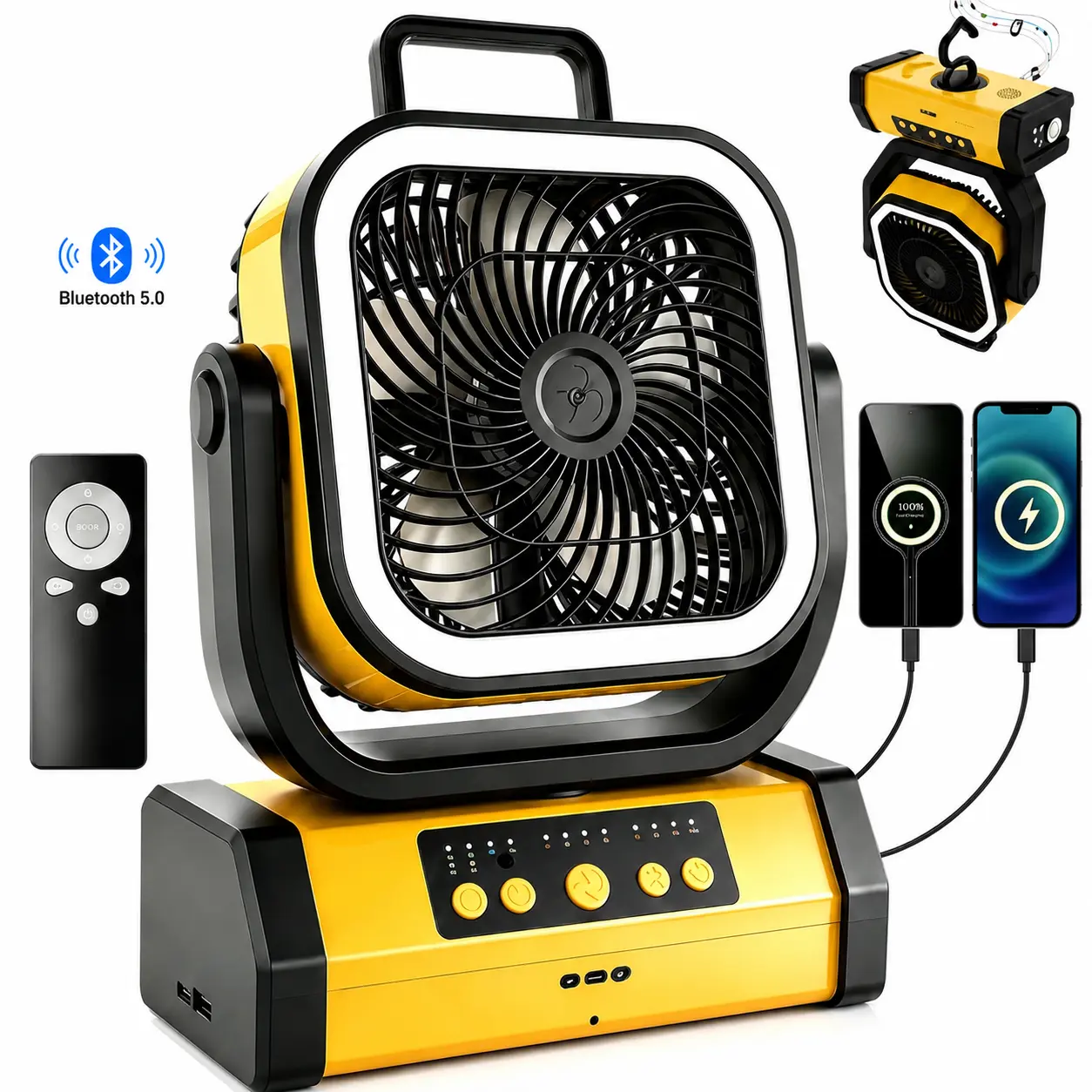 Upgraded Battery Fan with Bluetooth Audio,30000mah battery LED Light & Remote Control, USB-C Rechargeable, Perfect for Camping, Power Outage, Office, Home, Fishing ，Watching the Match Usb Portable Fan Silent Operation Fan Personal Cooling Fan