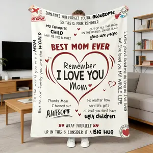 2026 Mother's Day Gift for Mom - Best Mom Ever Soft Flannel Blanket, Cozy Plush Hug Throw, Sentimental I Love You Keepsake, Warm Bedroom Blanket for Mom from Kids Daughter & Son
