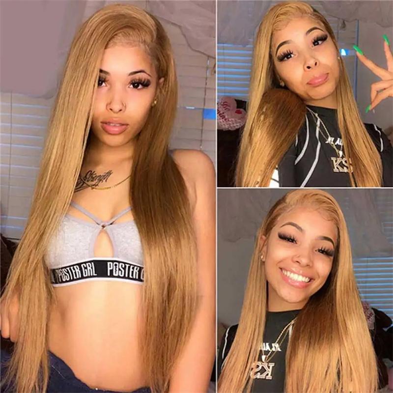 Hot Star 27# Honey Blonde Colored Red Color 613# Blonde Color 99J Burgundy Color Ginger Color and P4/27 Highlight Color Human Hair Frontal Wigs Straight 180% 13x6 HD Transparent Lace Front Human Hair Wigs For Women
