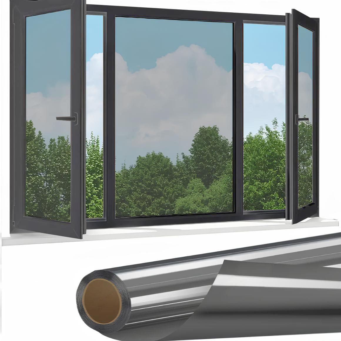 Daytime Privacy Window Film- One Way Mirror, Anti-uv & Heat Control For Home And óffice, Static Cling Easy Install,UV Sun Blocking, Black,17.5 Inch X6.5 Feet,Christmas gift