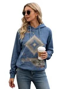 Women’s Western Ethnic Graphic Hoodie - Vintage Long Sleeve Pullover Sweatshirt, Cowgirl Style Design, Casual Loose Fit, Soft Comfortable Fabric, Perfect Fashion Top for Spring & Fall Wear