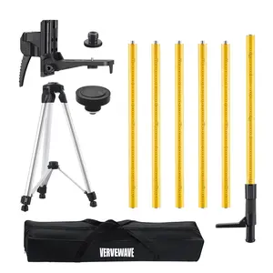13.8 Ft Telescoping Laser Level Pole with Tripod, Pole Stand for Level Tool, Multi-function Fine-tuning Bracket with 1/4” Thread & 5/8”Thread Adapter, Carry Bag Included