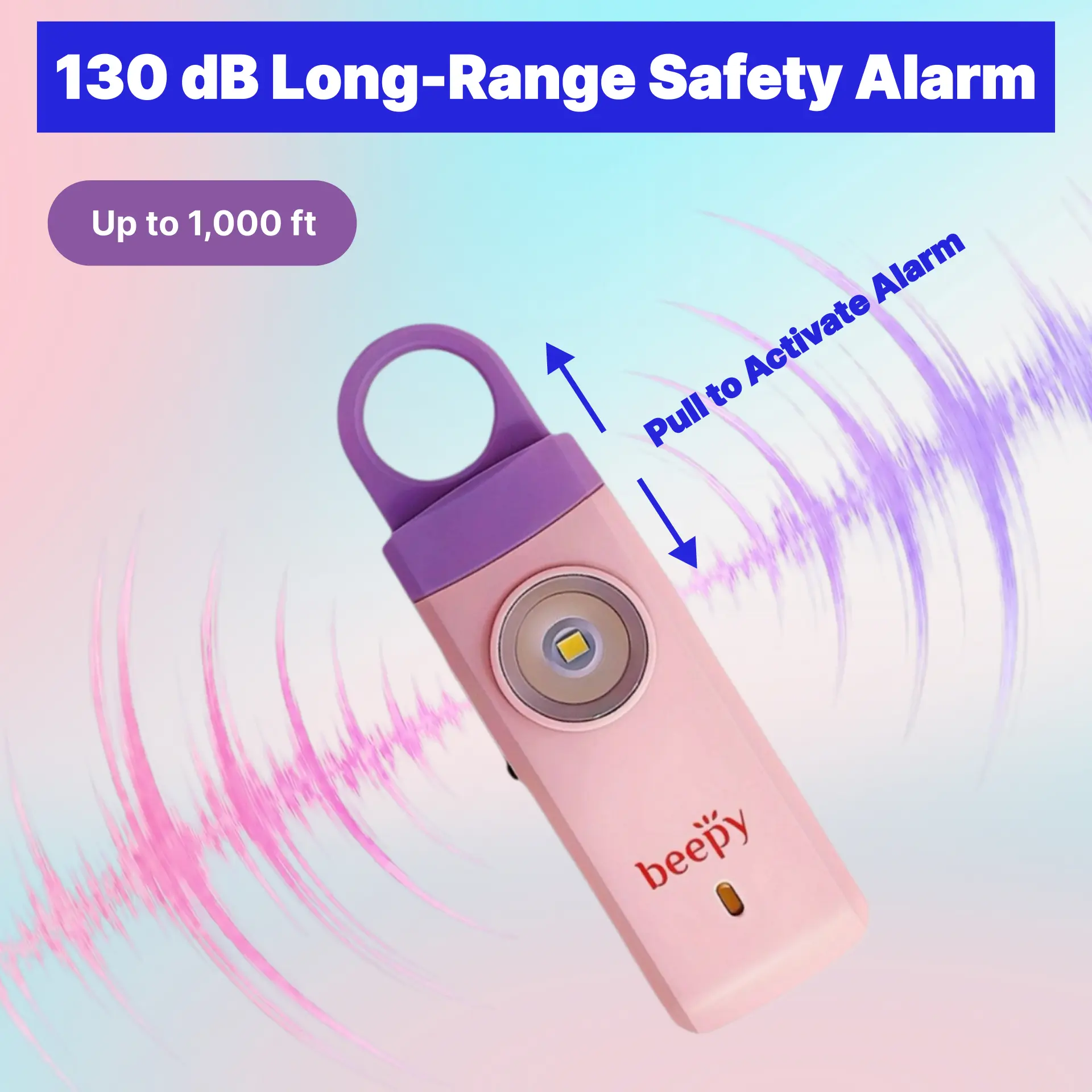 Personal Safety Alarm with LED Flashlight – Include Strap and Keychain