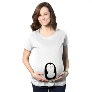 Cute Maternity Shirt Penguin Push Present for New Mom Baby Announcement Top Funny Graphic Maternity Tee Cute Pregnancy Tees With Plus Sizes Pregnant Funny Animal Short Sleeve Maternity Shirts White
