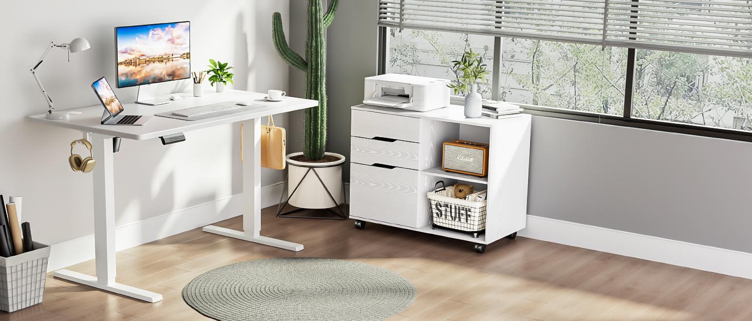 Electric Adjustable Height Standing Desk - 2 Joined Tabletops Ergonomic Sit Stand Workstation for Gaming & Office