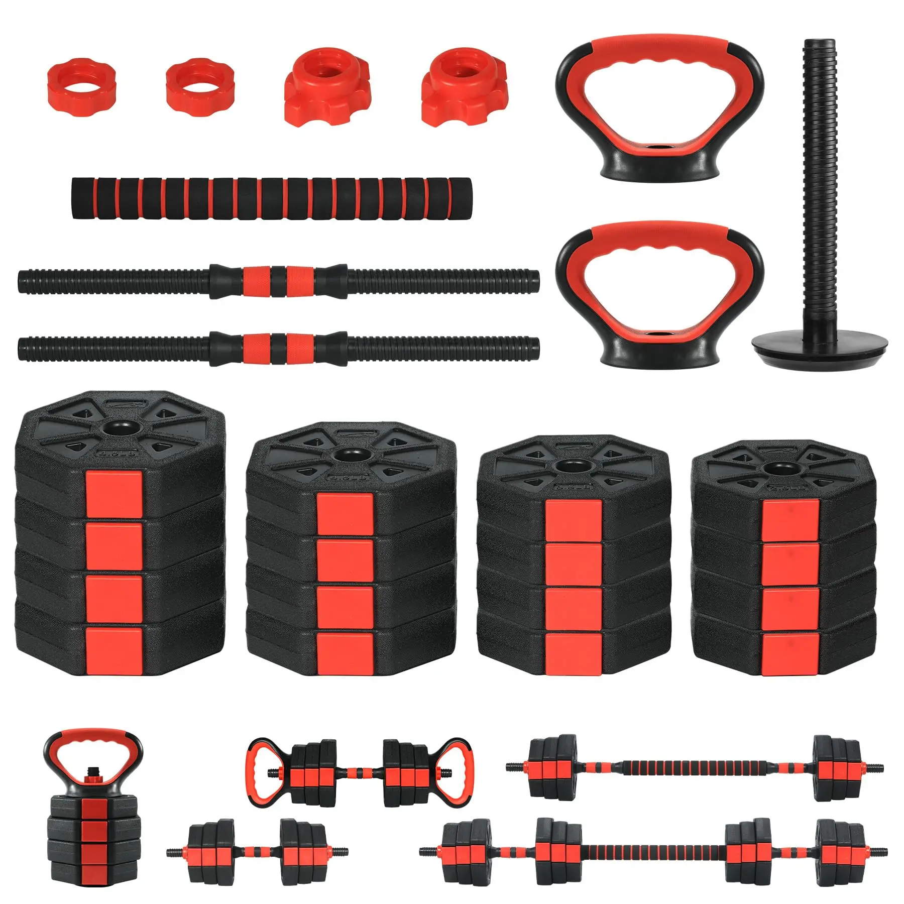 66lbs 4-in-1 Adjustable Dumbbell Set with Connector - Converts to Barbell, Kettlebell & Push-Up Stand - Octagonal Anti-Slip Handles, Home Gym Kit for Resistance Training, Workout Adjustable Weights Plates, Strength Train