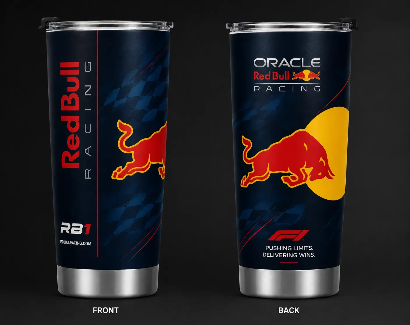 Red Bull-Inspired Vacuum Insulated Stainless Steel Travel Bottle - 20oz (500-1000ml), Printed Wrap-Around Design, Lid Included, Fits Standard Cup Holders, Kitchenware Drinkware for Adults, Great Gift