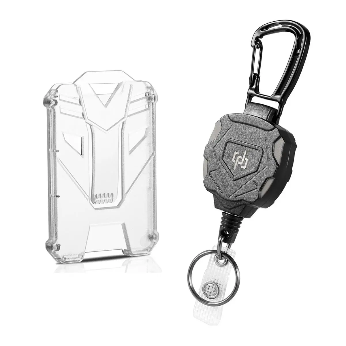 Retractable Keychain with Clear ID Card Holder, 1 Set Including 1 Count Keychain & 1 Count Clear Card Holder, Outdoor Camping Backpack Keychain, Keychain Lanyard, Heavy Duty Keychain, Keychain Accessory, Portable Keychain