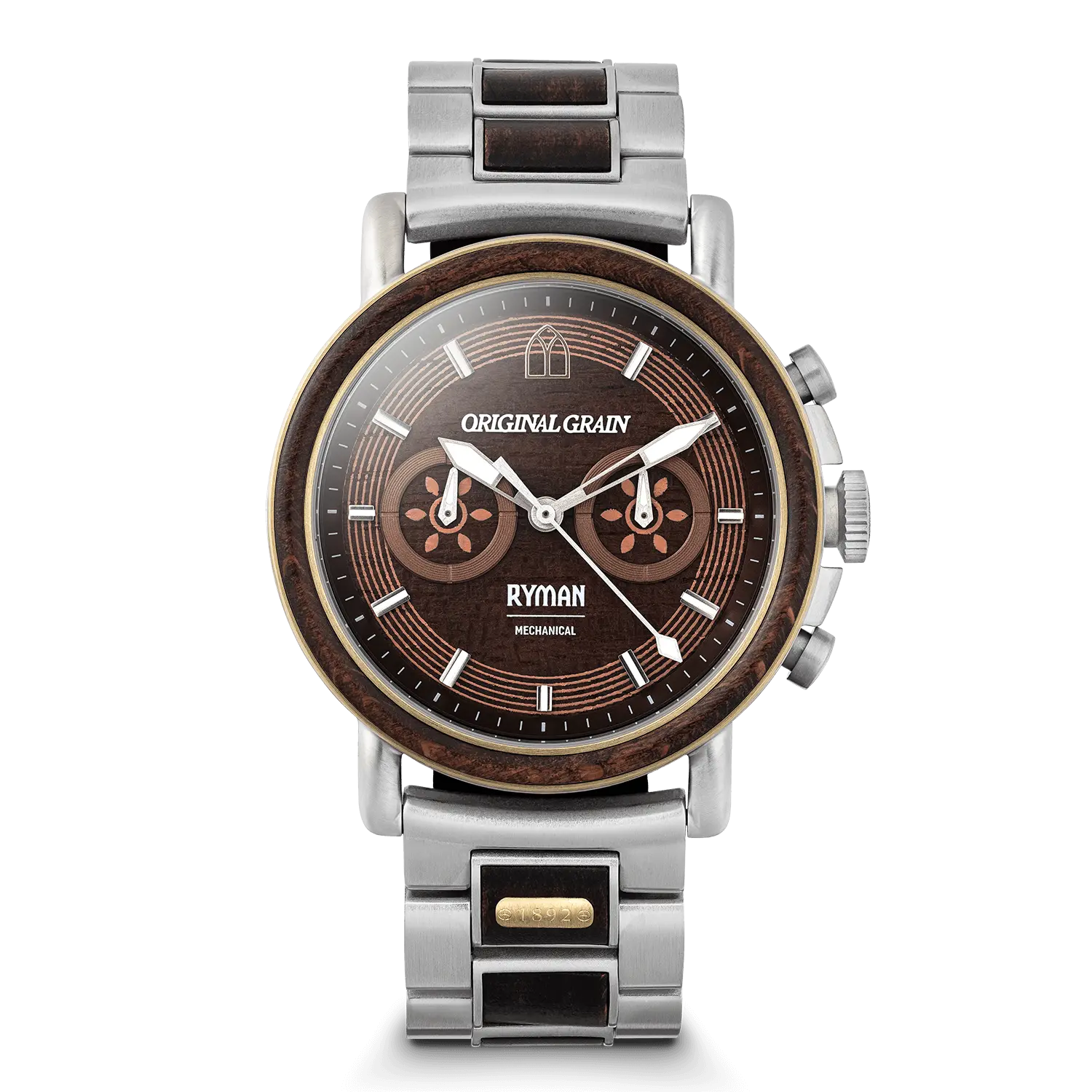 Ryman Original Grain Mechanical Chrono 44mm Watch - Collaboration with Ryman - Stainless Steel Band & Unique Dial Design