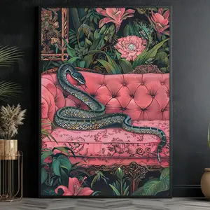 Tropical Snake on Pink Sofa Print - Wild Animal Wall Art