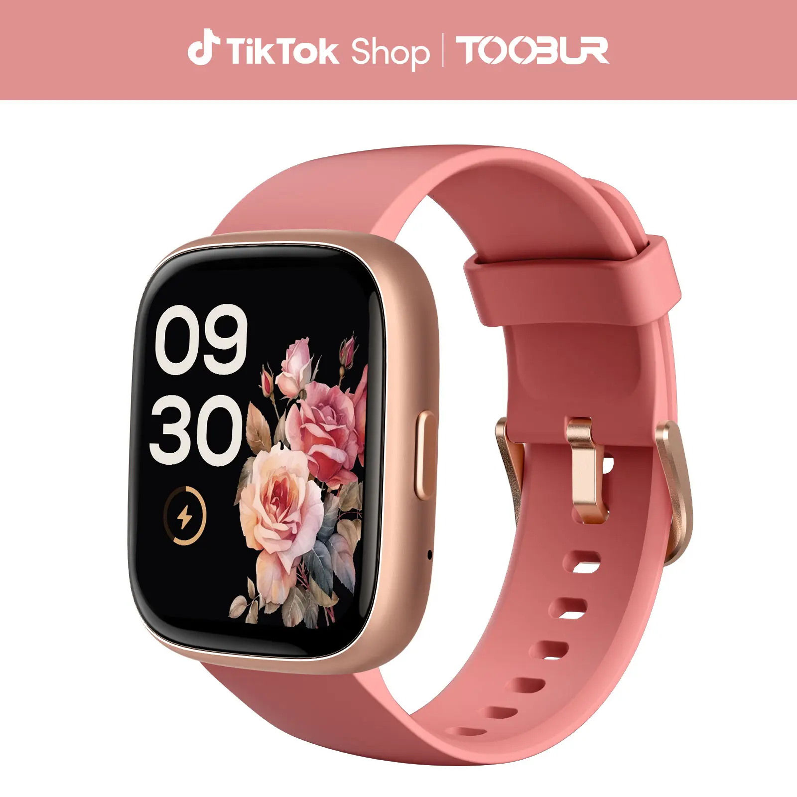 TOOBUR Sporty Smart Watch with LCD Screen - Bluetooth Call, Smart Voice Assistant, IP68 Waterproof, Step/Calorie Tracker, 100 Sports Modes, Sleep Monitoring, Music Player, iOS/Android Compatible Devices (Red, Batteries Included), Wearable, Wristwatch