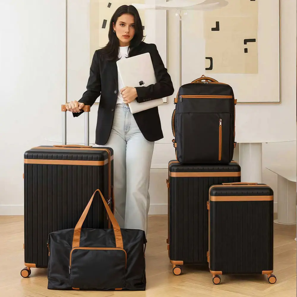 5PCS Luggage Set, 20/24/28" Max Capacity PC Hardshell with Duffle Bag & Backpack, TSA Lock, 360° Spinner Wheels, Lightweight Impact-Resistant, for Travel & Family Trips