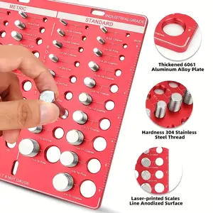 4-in-1 Nut & Bolt Thread Checker – 34 Sizes (19 Standard + 15 Metric) with Drill Bit Gauge! Industrial-Grade Aluminum Alloy Tool, Perfect Mechanic Gift